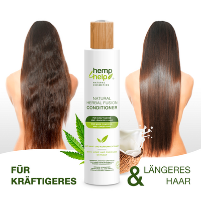 Natural Herbal Fusion Conditioner with Hemp &amp; Turmeric Extract - 250 ml Hemp Shampoo strengthens &amp; repairs all hair types such as stronger, longer, colored hair with an intense coconut smell