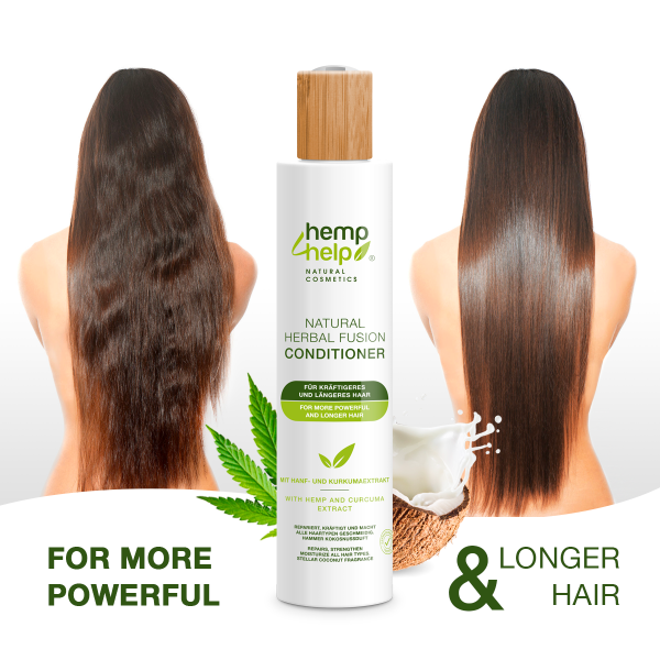 Natural Herbal Fusion Conditioner mit Hanf& Kurkuma extrakt – 250 ml Hanfshampoo kräftigt & repariert alle Haartypen wie kräftigeres, längeres, coloriertes, Haar mit intensivem Kokosnussgeruch