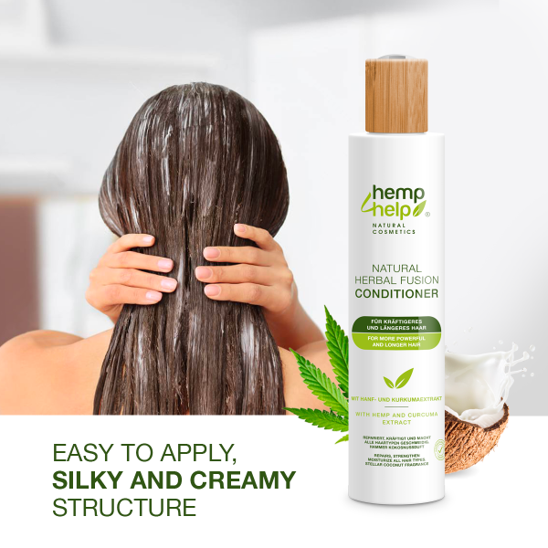 Natural Herbal Fusion Conditioner mit Hanf& Kurkuma extrakt – 250 ml Hanfshampoo kräftigt & repariert alle Haartypen wie kräftigeres, längeres, coloriertes, Haar mit intensivem Kokosnussgeruch